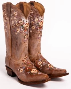Shyanne Women's Maisie Floral Embroidered Western Leather Boots - Snip Toe -Western Fashion 04542N 41 FT