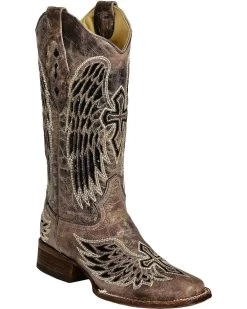 Corral Women's Sequin Wing & Cross Inlay Western Boots - Square Toe
