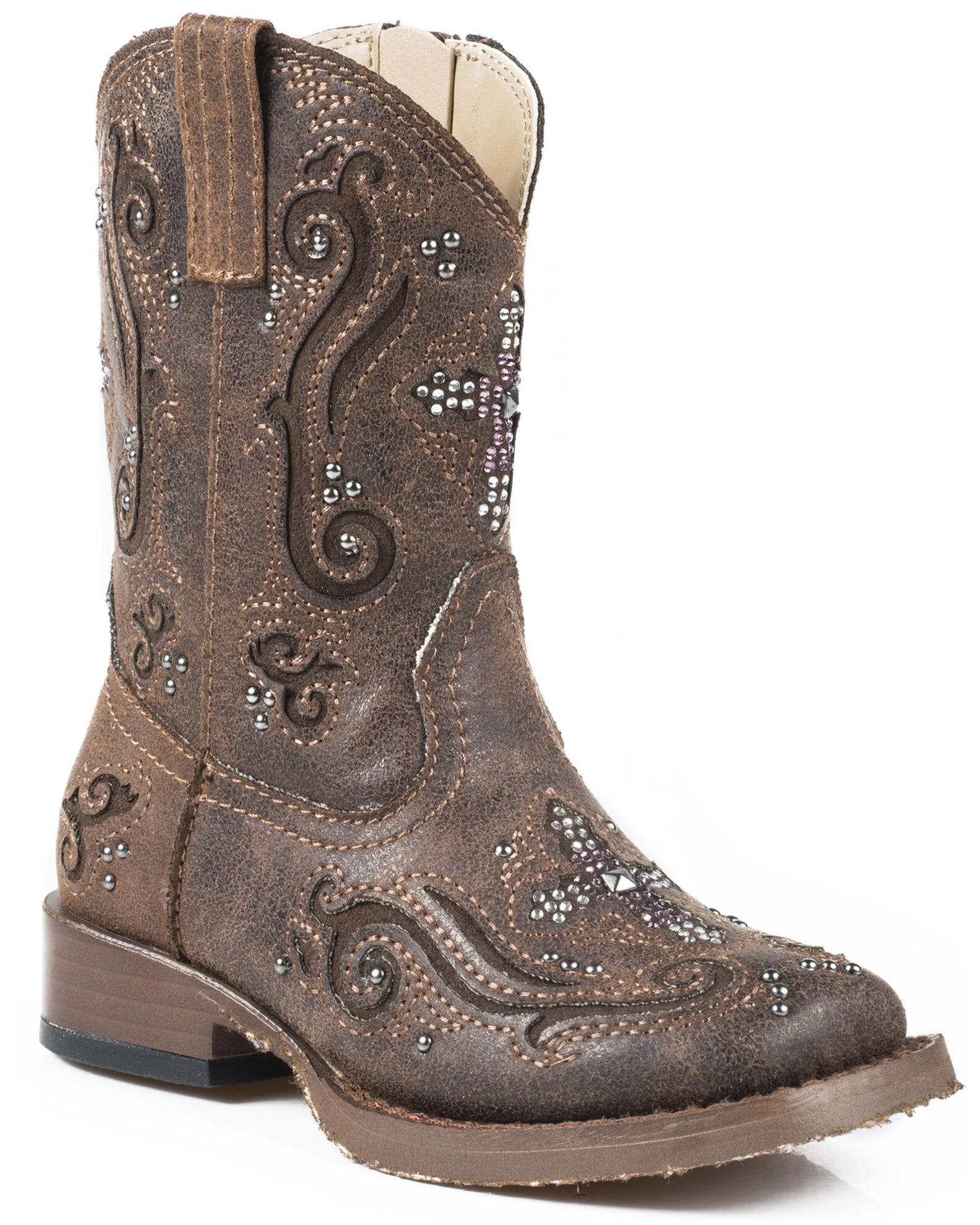 Roper Toddler Girls' Crystal Cross Inlay Western Boots - Square Toe 3 Roper Toddler Girls' Crystal Cross Inlay Western Boots - Square Toe