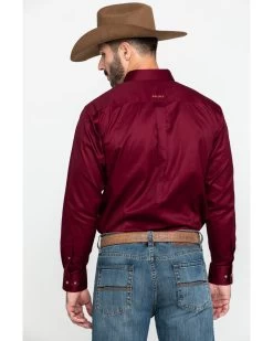 Ariat Men's Burgundy Solid Twill Long Sleeve Western Shirt -Western Fashion 0921C9 7180 P2