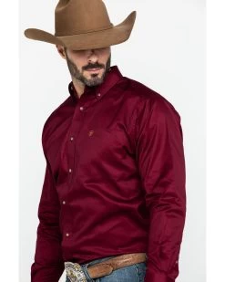 Ariat Men's Burgundy Solid Twill Long Sleeve Western Shirt -Western Fashion 0921C9 7180 P3
