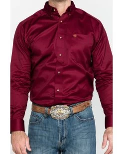 Ariat Men's Burgundy Solid Twill Long Sleeve Western Shirt -Western Fashion 0921C9 7180 P4