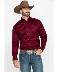 Ariat Men's Burgundy Solid Twill Long Sleeve Western Shirt