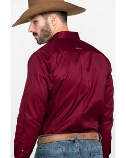 Ariat Men's Burgundy Solid Twill Long Sleeve Western Shirt -Western Fashion 0921C9 74 P5