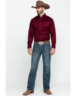 Ariat Men's Burgundy Solid Twill Long Sleeve Western Shirt -Western Fashion 0921C9 74 P6