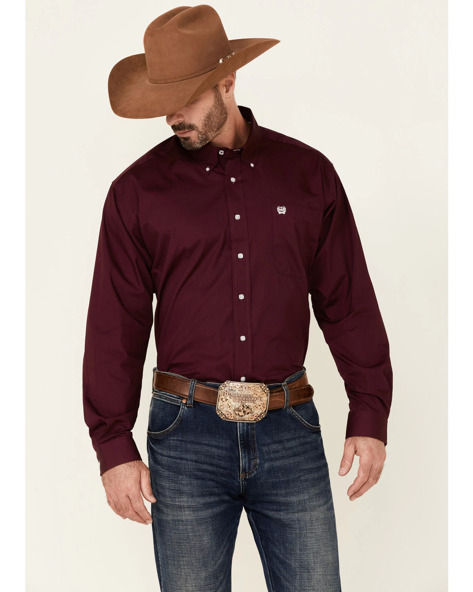 Cinch Cinch Men's Solid Burgundy Button Long Sleeve Western Shirt 3 Cinch Cinch Men's Solid Burgundy Button Long Sleeve Western Shirt