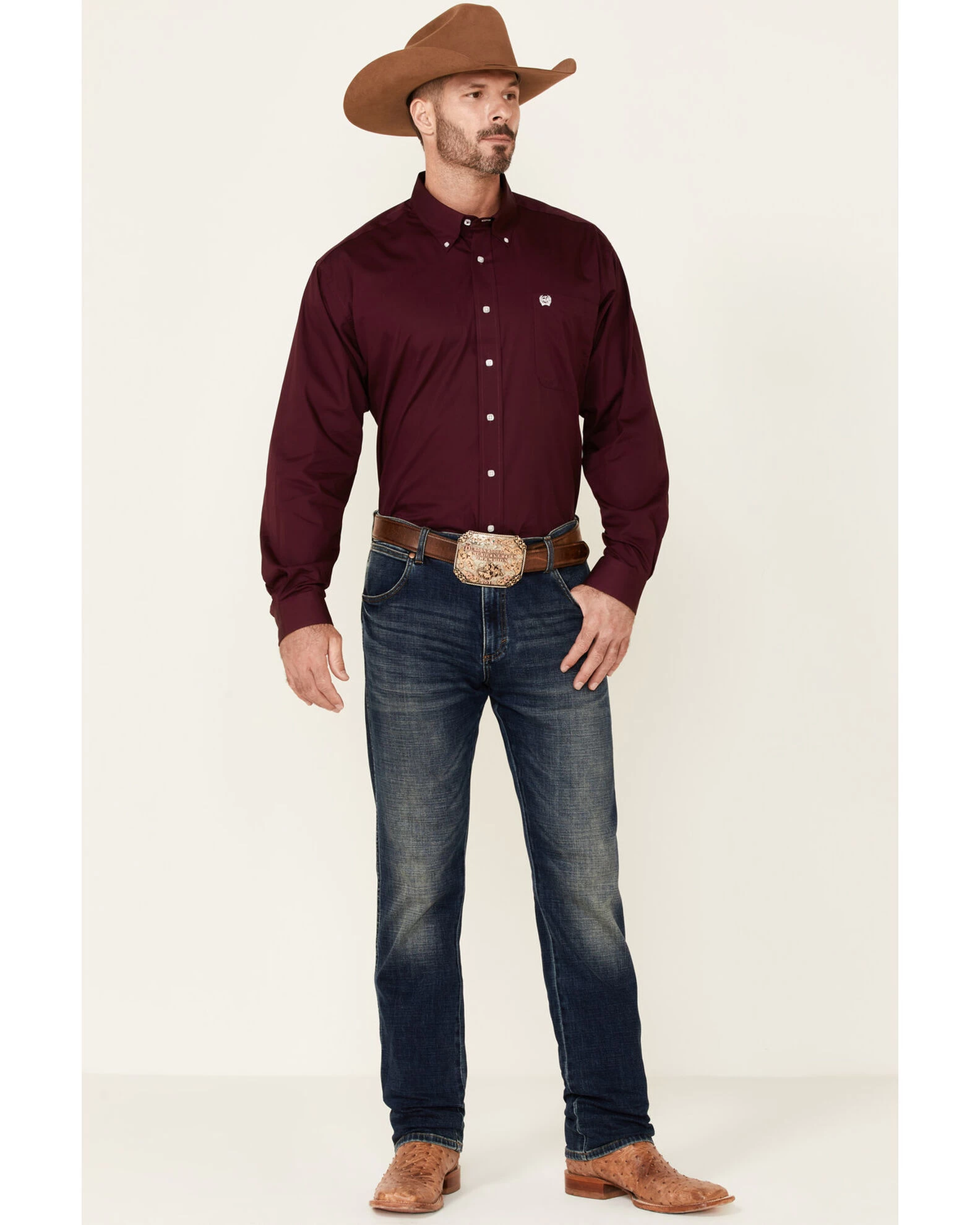 Cinch Cinch Men's Solid Burgundy Button Long Sleeve Western Shirt 4 Cinch Cinch Men's Solid Burgundy Button Long Sleeve Western Shirt - Image 2
