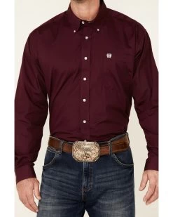 Cinch Cinch Men's Solid Burgundy Button Long Sleeve Western Shirt 8 Cinch Cinch Men's Solid Burgundy Button Long Sleeve Western Shirt -Western Fashion 0926V9 74 P3