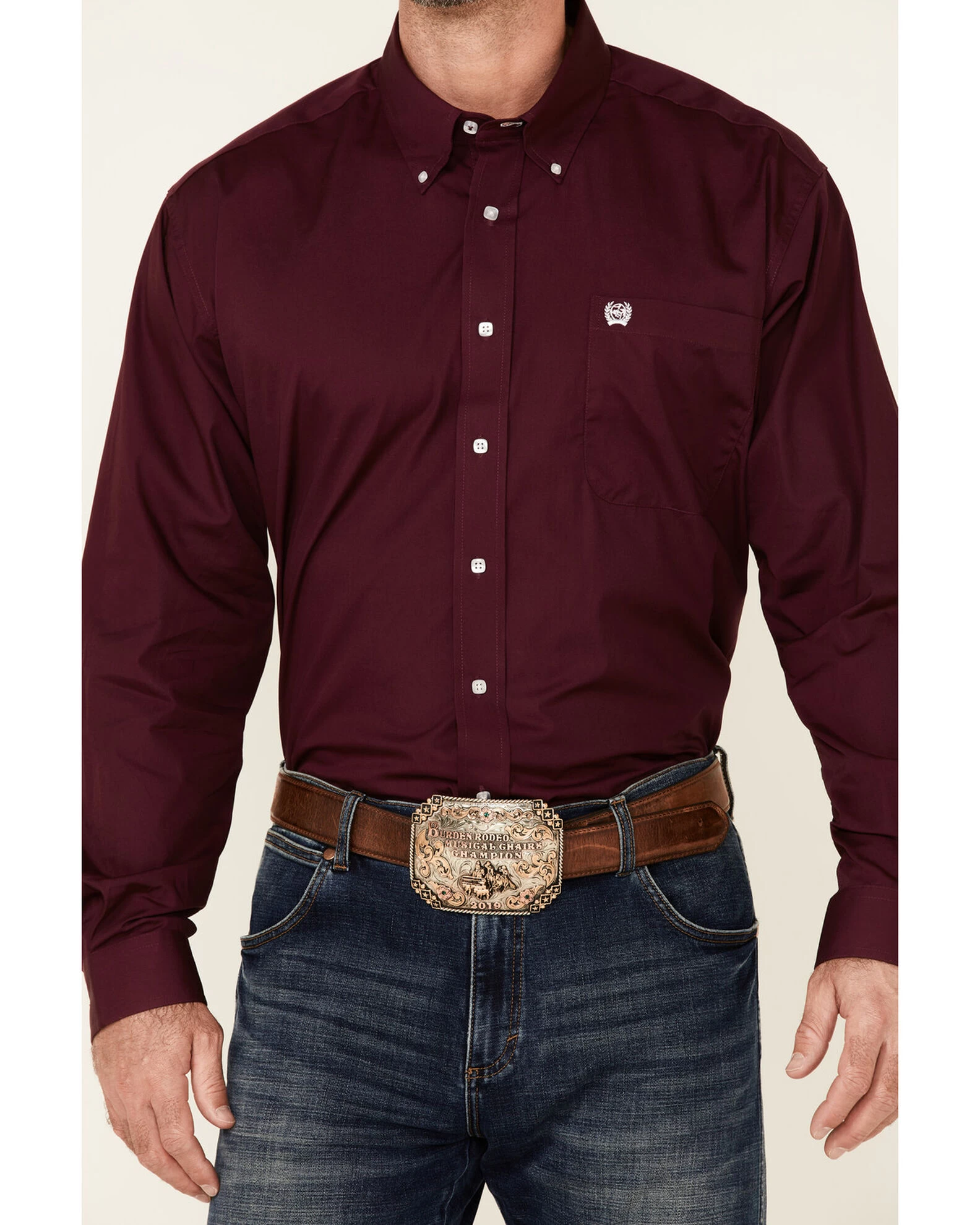 Cinch Cinch Men's Solid Burgundy Button Long Sleeve Western Shirt 5 Cinch Cinch Men's Solid Burgundy Button Long Sleeve Western Shirt - Image 3
