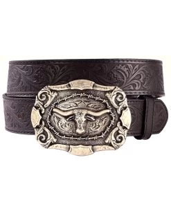 AndWest Men's Western Tooled Longhorn Belt