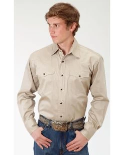 Roper Men's Solid Poplin Long Sleeve Snap Western Shirt