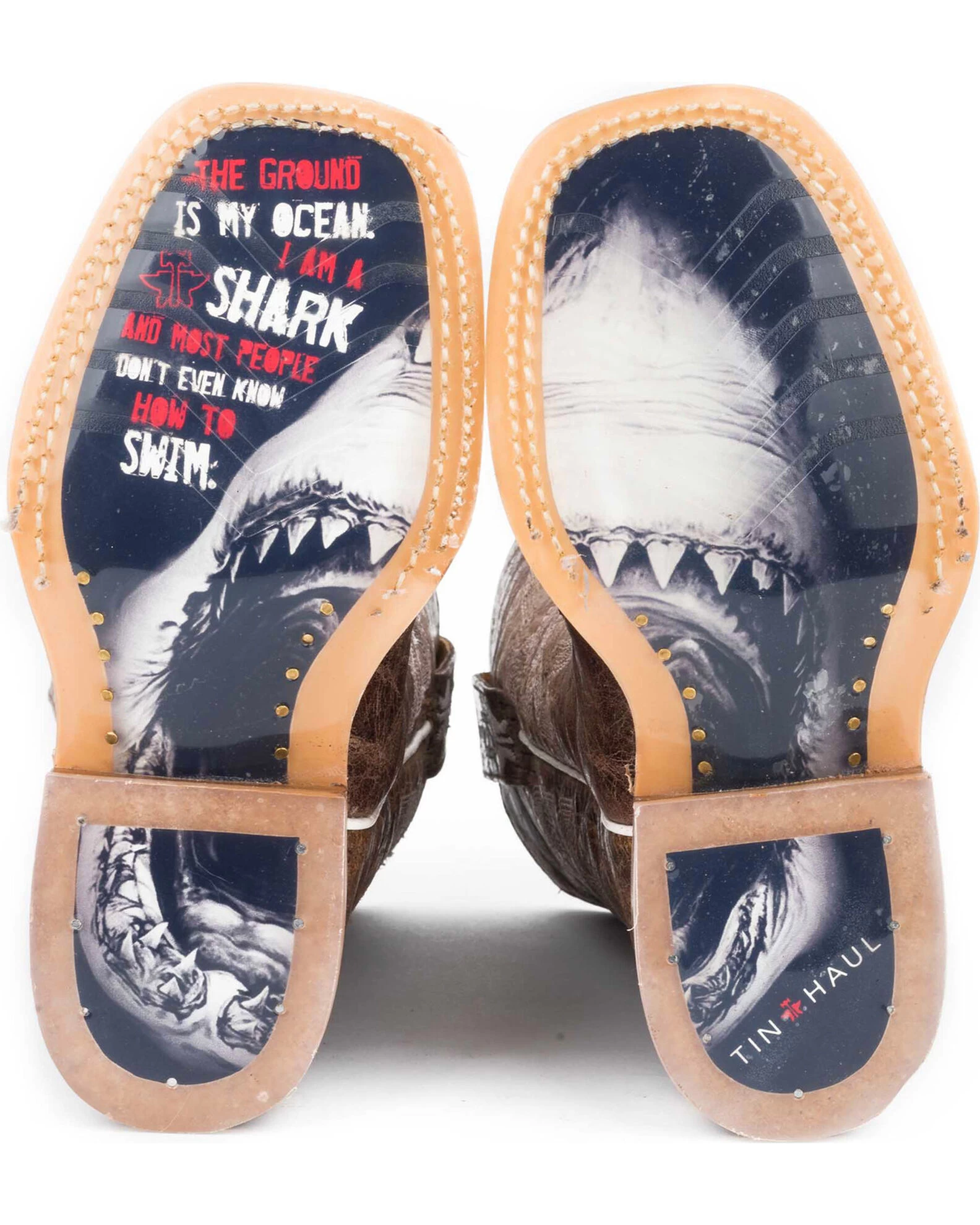 Tin Haul Boys' Tan And Red 8" Leather Western Boots - Square Toe 5 Tin Haul Boys' Tan And Red 8" Leather Western Boots - Square Toe - Image 3