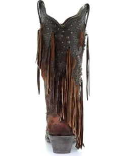 Corral Women's Leopard Stud & Fringe Western Boots - Snip Toe -Western Fashion 2000241028 271 BK