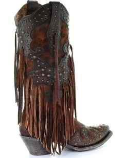 Corral Women's Leopard Stud & Fringe Western Boots - Snip Toe -Western Fashion 2000241028 271 D2