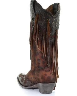 Corral Women's Leopard Stud & Fringe Western Boots - Snip Toe -Western Fashion 2000241028 271 D3