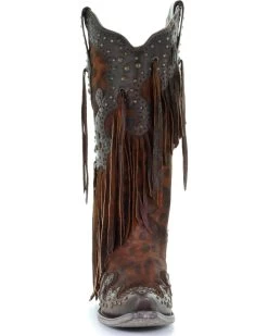 Corral Women's Leopard Stud & Fringe Western Boots - Snip Toe -Western Fashion 2000241028 271 FT