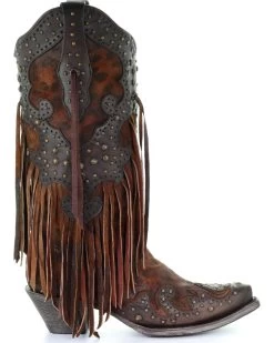 Corral Women's Leopard Stud & Fringe Western Boots - Snip Toe -Western Fashion 2000241028 271 RT