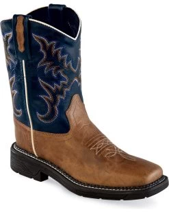 Old West Boys' Leather Work Rubber Western Boots - Square Toe