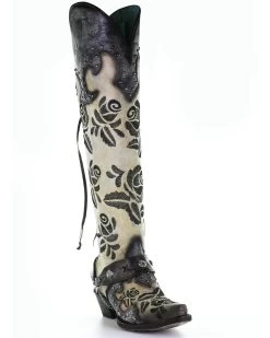 Corral Women's Rose Embroidery Western Boots - Snip Toe