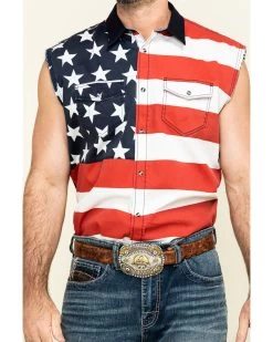 Cody James Men's American Flag Bubba Sleeveless Western Shirt  -Western Fashion 2000296071 600 P4