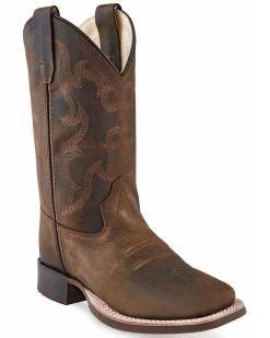 Old West Boys' Brown Western Boots - Broad Square Toe