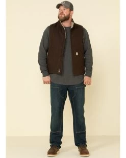 Carhartt Men's Dark Brown Washed Duck Sherpa Lined Mock Neck Work Vest  -Western Fashion 2000323098 201 P3