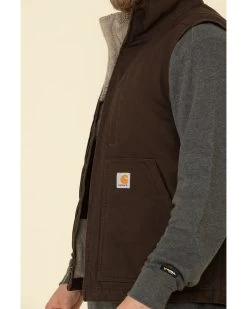 Carhartt Men's Dark Brown Washed Duck Sherpa Lined Mock Neck Work Vest  -Western Fashion 2000323098 201 P4