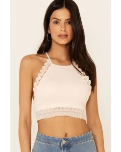 Fornia Women's Caged Back High Neck Crochet Bralette Tank Top