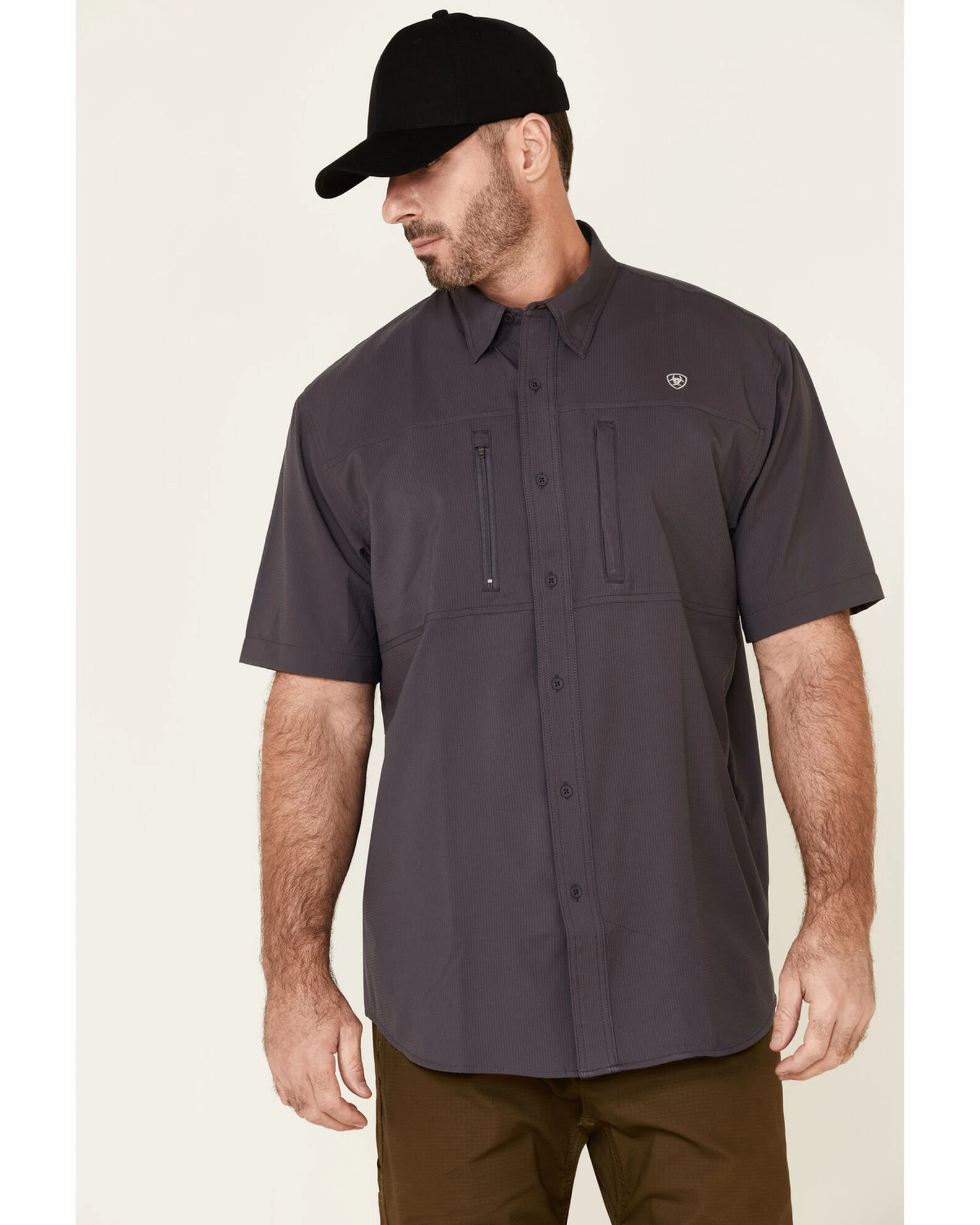 Ariat Men's Solid Charcoal Tek Short Sleeve Button Down Western Shirt 3 Ariat Men's Solid Charcoal Tek Short Sleeve Button Down Western Shirt