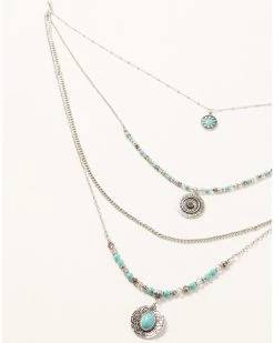 Shyanne Women's Shimmer Concho Four Tier Silver & Turquoise Necklace