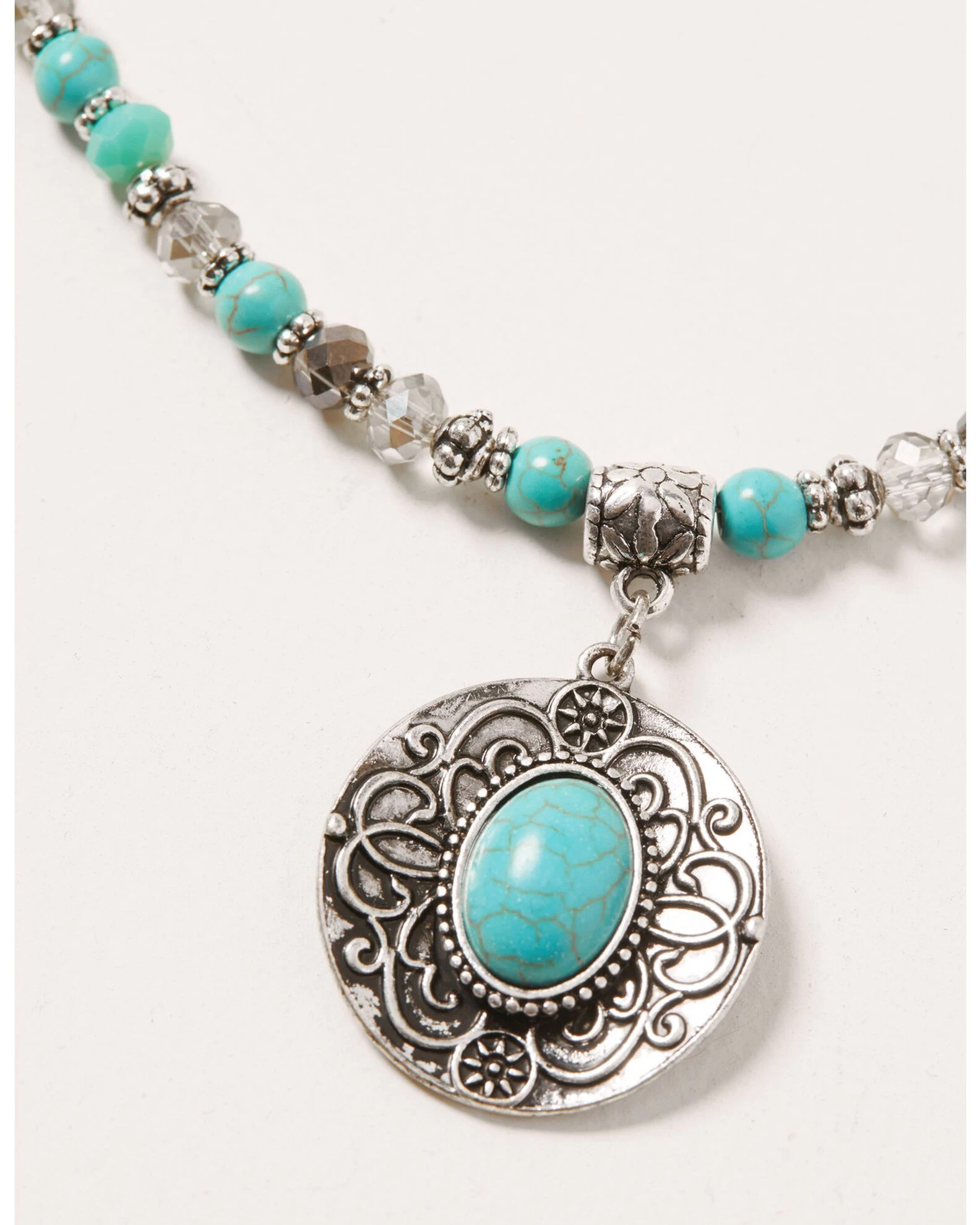 Shyanne Women's Shimmer Concho Four Tier Silver & Turquoise Necklace 4 Shyanne Women's Shimmer Concho Four Tier Silver & Turquoise Necklace - Image 2