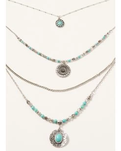 Shyanne Women's Shimmer Concho Four Tier Silver & Turquoise Necklace 7 Shyanne Women's Shimmer Concho Four Tier Silver & Turquoise Necklace -Western Fashion 2000331873 040 P3