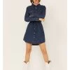 Wrangler Women's Dark Denim Washed Long Sleeve Western Shirt Dress 1 Wrangler Women's Dark Denim Washed Long Sleeve Western Shirt Dress -Western Fashion 2000334318 402 P1