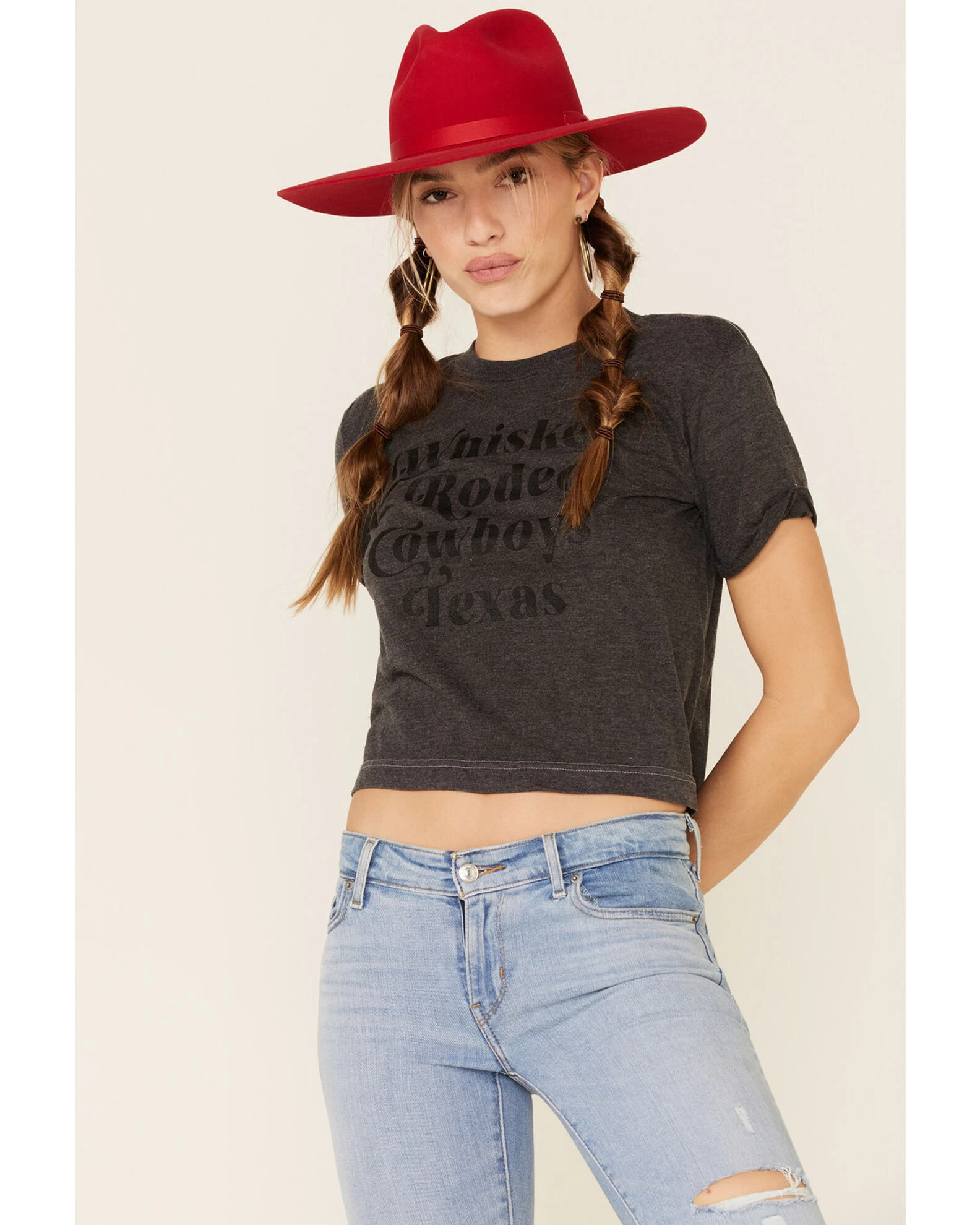 Ali Dee Women's Charcoal Rodeo Whiskey Cowboys Texas Graphic Tee 3 Ali Dee Women's Charcoal Rodeo Whiskey Cowboys Texas Graphic Tee