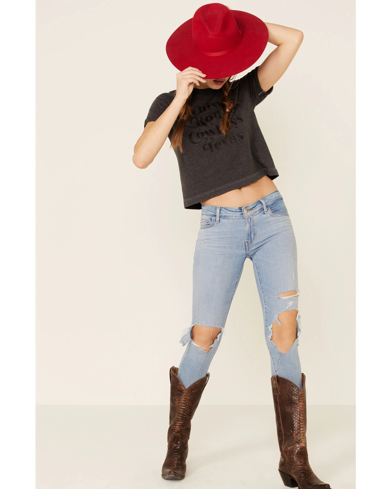 Ali Dee Women's Charcoal Rodeo Whiskey Cowboys Texas Graphic Tee 4 Ali Dee Women's Charcoal Rodeo Whiskey Cowboys Texas Graphic Tee - Image 2