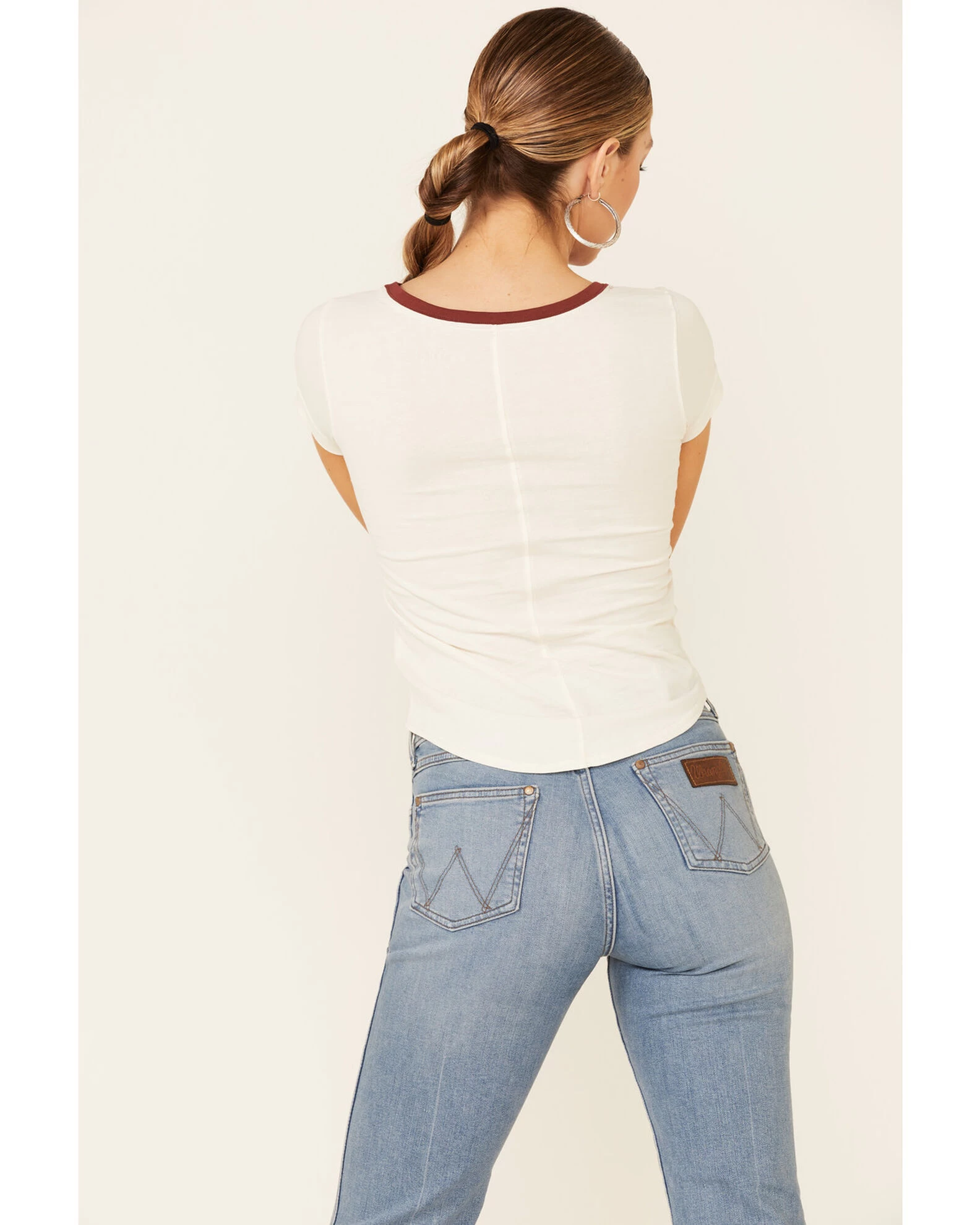 Shyanne Women's Off-White Horsing Around Graphic Short Sleeve Ringer Tee 6 Shyanne Women's Off-White Horsing Around Graphic Short Sleeve Ringer Tee - Image 4