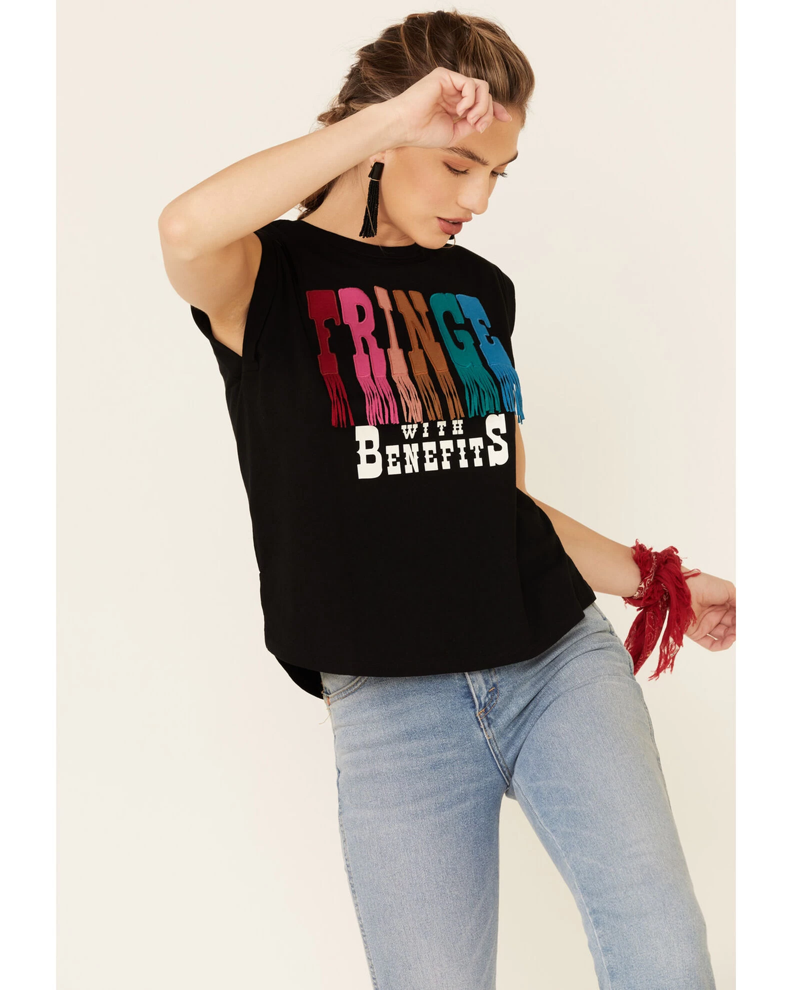 Shyanne Women's Fringe With Benefits Graphic Muscle Tee 5 Shyanne Women's Fringe With Benefits Graphic Muscle Tee - Image 3