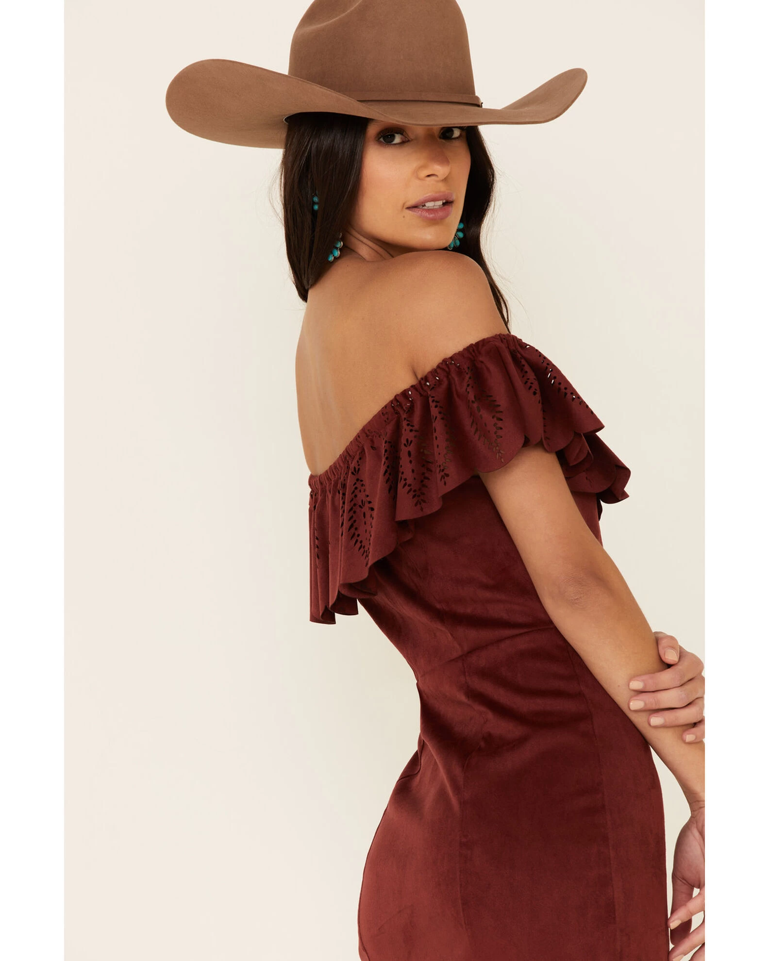 Shyanne Women's Off-Shoulder Faux Suede Dress 7 Shyanne Women's Off-Shoulder Faux Suede Dress - Image 5