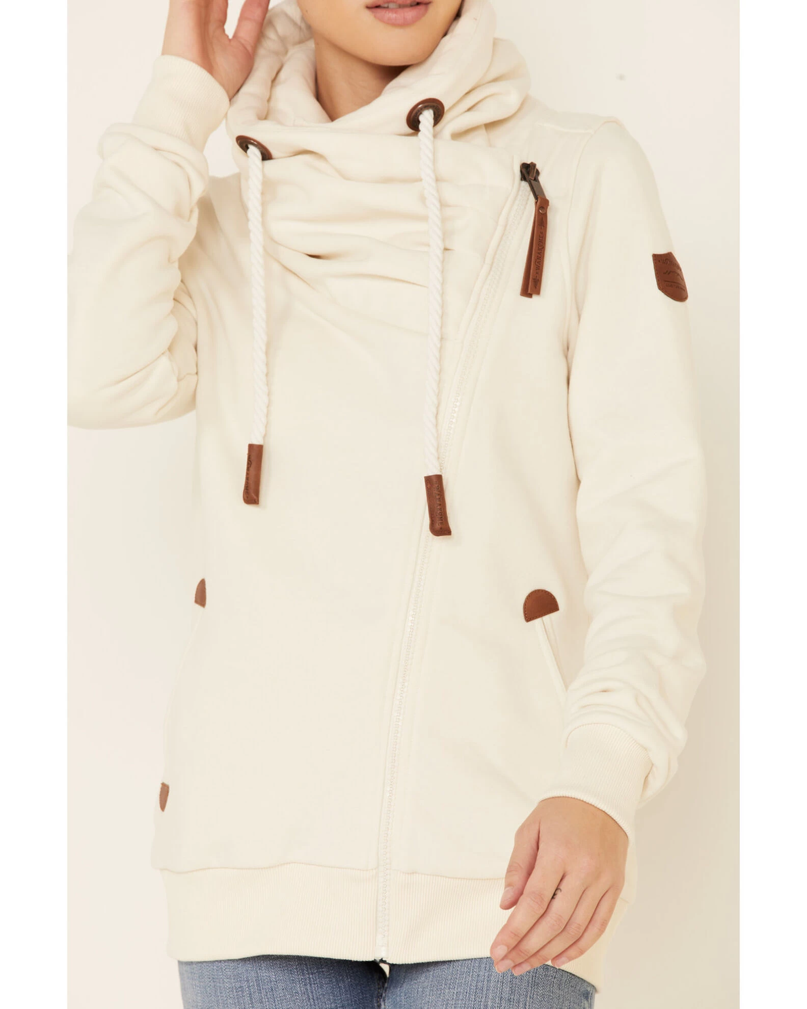 Wanakome Women's Oatmeal Hestia Asymmetrical Zip-Front Hoodie 5 Wanakome Women's Oatmeal Hestia Asymmetrical Zip-Front Hoodie - Image 3