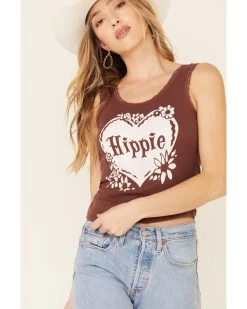 Bandit Brand Women's Hippie Heart Graphic Lace Trim Tank Top