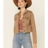 Shyanne Women's Tan Fray Hem Button-Front Crop Denim Jacket 1 Shyanne Women's Tan Fray Hem Button-Front Crop Denim Jacket -Western Fashion 2000342598 280 P1