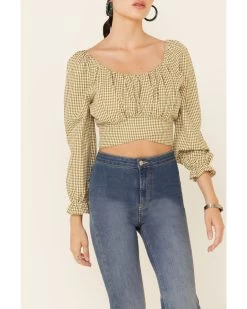 Beyond The Radar Women's Gingham Print Tie Back Crop Top -Western Fashion 2000343878 341 P3