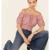 Beyond The Radar Women's Gingham Off-Shoulder Peasant Crop Top  -Western Fashion 2000343879 600 P1