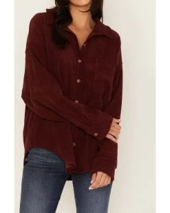 Wishlist Women's Solid Corduroy Oversized Long Sleeve Button Down Shirt  -Western Fashion 2000344149 640 P3
