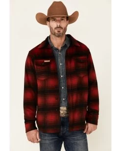 Powder River Outfitters Men's Red Ombre Plaid Wool Button-Front Shirt JacketÂ