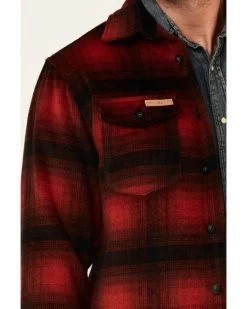Powder River Outfitters Men's Red Ombre Plaid Wool Button-Front Shirt Jacket  -Western Fashion 2000345241 910 P3
