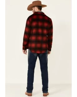 Powder River Outfitters Men's Red Ombre Plaid Wool Button-Front Shirt Jacket  -Western Fashion 2000345241 910 P4