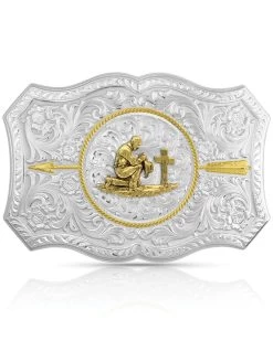 Montana Silversmiths Men's Your Arrow Buckle With Praying Cowboy