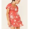 A Collective Story Women's Coral Floral Peasant Tiered Dress -Western Fashion 2000346388 850 P1