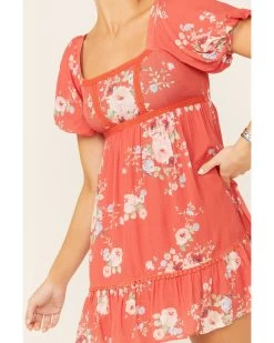 A Collective Story Women's Coral Floral Peasant Tiered Dress -Western Fashion 2000346388 850 P3
